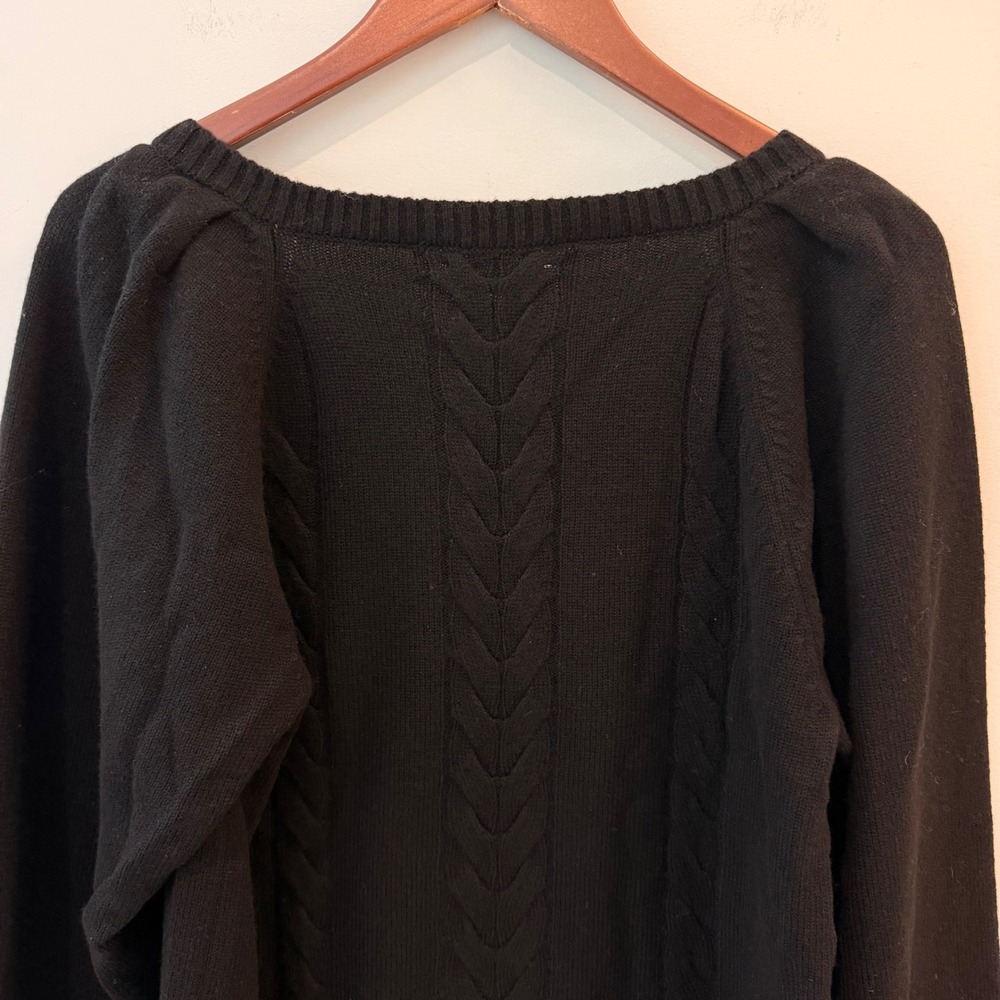Madewell V Neck Pullover Sweater Merino Wool Cable Knit Trip Black NY444 XS NWT - Picture 7 of 12